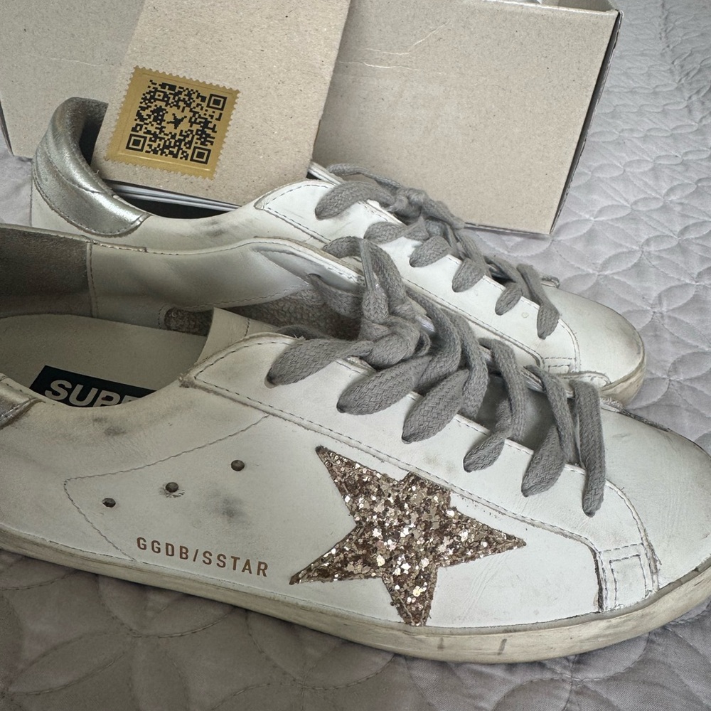Golden Goose White and Silver Sneakers with Glitter Star